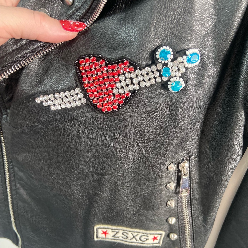 Ci Sono Black Embroidered Leather Jacket - Picture 7 of 10
